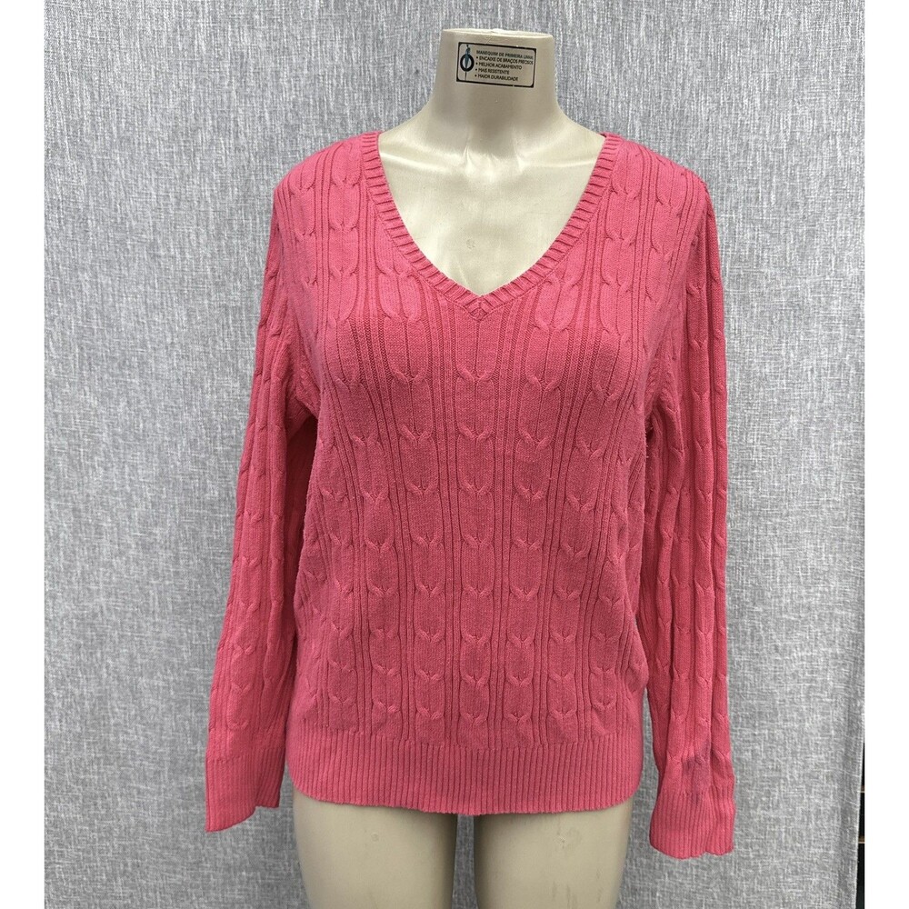 St. John's Bay Pink Cable Knit V-Neck Pullover Sweater XL cotton blend boho
